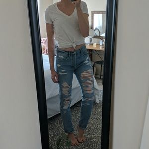 Distressed High Rise Girlfriend Jeans